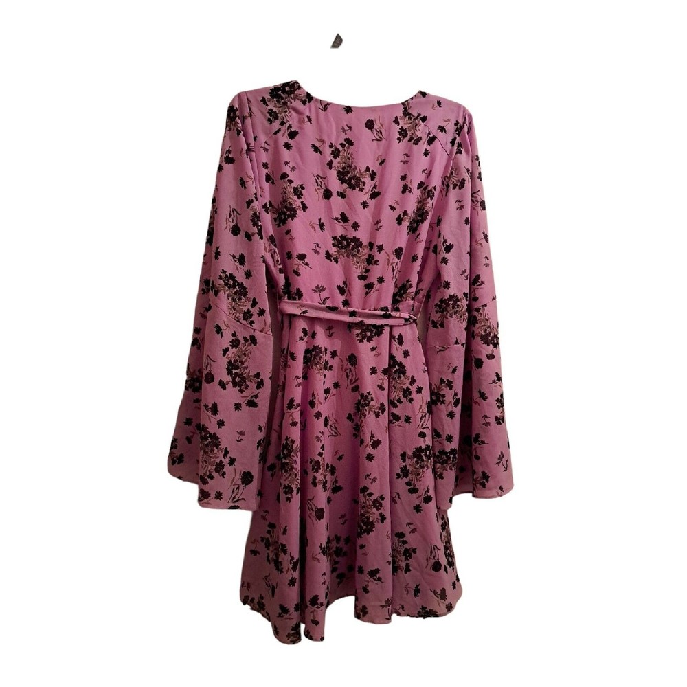 Free People Lilou Mini Wisteria Floral Dress Chiffon Purple Bell Sleeve - Picture 6 of 6